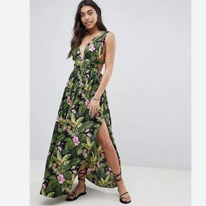 Asos Grecian Tropical Plunge Open Back Maxi Beach Dress Green 4 summer boho